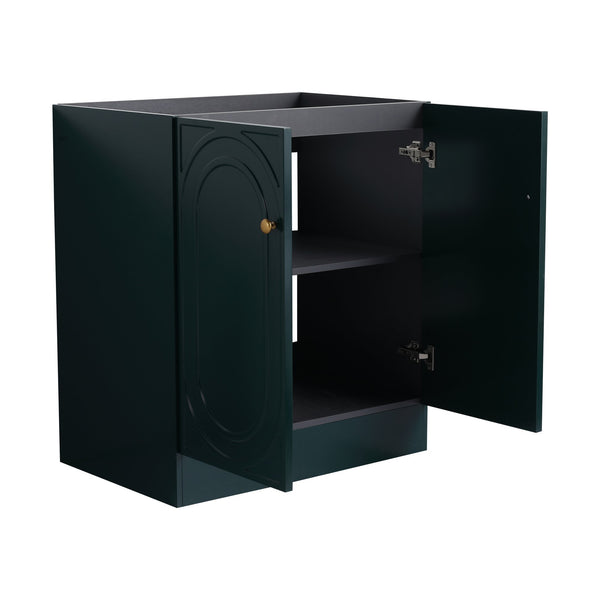 English Elm 30" Modern Freestanding Bathroom Vanity with Integrated Basin, Adjustable Shelf & 3 Metal Handles Dark Green W999P241072