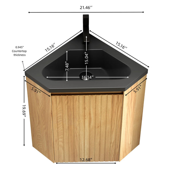 English Elm Zuri Corner Floating Bathroom Vanity Woodgrain Plywood Soft Close Matte Basin W2615P406358