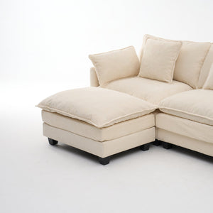 English Elm Beige Chenille Sectional Sofa with Modular Ottoman for Living Room or Studio Beige W2603S00001