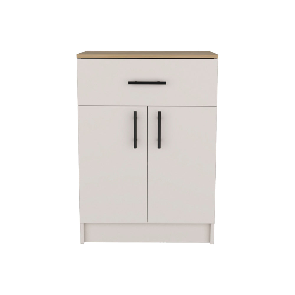English Elm Mayorca Multistorage Pantry Cabinet with Drawer & Two Shelves, Light Brown Oak Finish, 23.6"W Top B070P242484