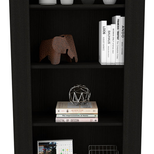 English Elm Bookcase Sleek Vertical Design with 5 Spacious Shelves, Engineered Wood Black, Modern Storage Solution B097S00106