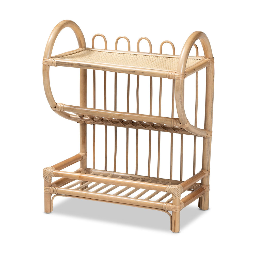 English Elm Modern Woven Rattan Three Tier Bohemian Display Shelf Handcrafted Organic Decor B2750P420437