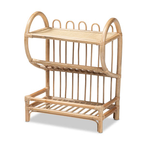 English Elm Modern Woven Rattan Three Tier Bohemian Display Shelf Handcrafted Organic Decor B2750P420437
