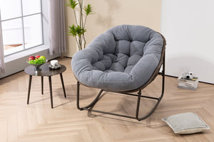 English Elm Outdoor Woven Rattan Egg Rocking Chair with Padded Cushion for Patio Porch Resort Lounge Dark Grey W640P499473