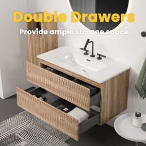 English Elm Galan Freestanding Bathroom Vanity Quartz Basin Fluted Wood Cabinet Modern Bath W1865S00197