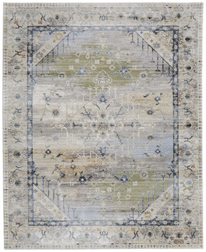 Feizy Rugs Melrose Area Rug: Luxurious Turkish Craftsmanship With Durable, Stain-resistant Design For Elegance Ivory,Green,Blue Polypropylene,Polyester,Viscose Mel39nzfivygrnh04