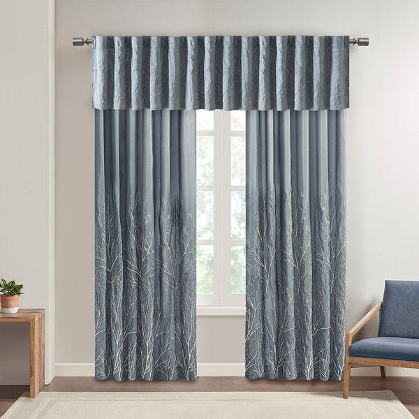 English Elm Curtain Madison Park Andora Faux Silk Embroidered Tree Branch Panel Lined Rod Pocket Back Tabs 50x84 Blue 3 L x 10.04 W x 7.09 H B03598037