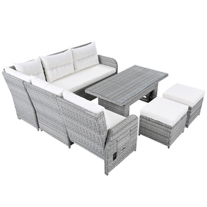 English Elm Outdoor Rattan Furniture Set With Adjustable Recliners, Versatile Tables, And Ottomans For Patios N719Z000120A-GIGA