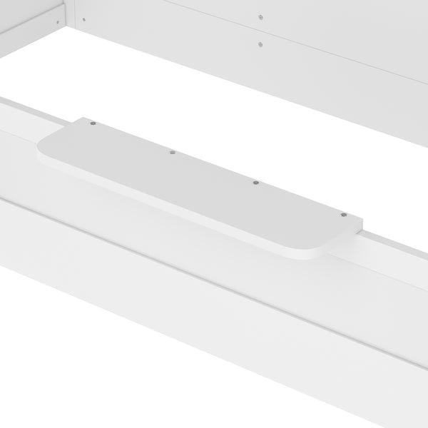 English Elm Twin Low Loft Bed Solid Pine Frame with Built-in Led Lighting and Storage Shelves Light White W1580P396330