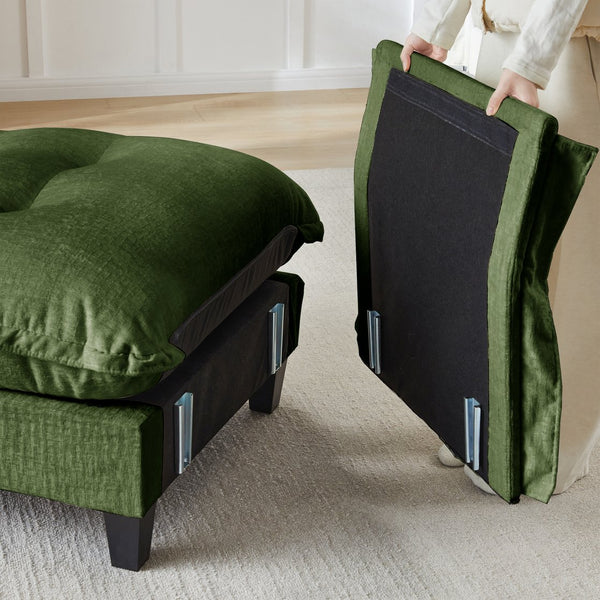 English Elm 138" U-shaped Chenille Cloud Sectional with Ottomans Deep Seat Modular Living Room Sofa Green W714S01733
