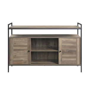 English Elm Baina Rustic Oak & Black TV Stand for up to 50" – Industrial Modern Media Console with Storage Shelves and Doors B2726P256334
