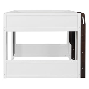 English Elm Twin House Loft Bed with Pull Out Rolling Desk Stair Drawers and Cabinet Storage Espresso+White N820S00074P