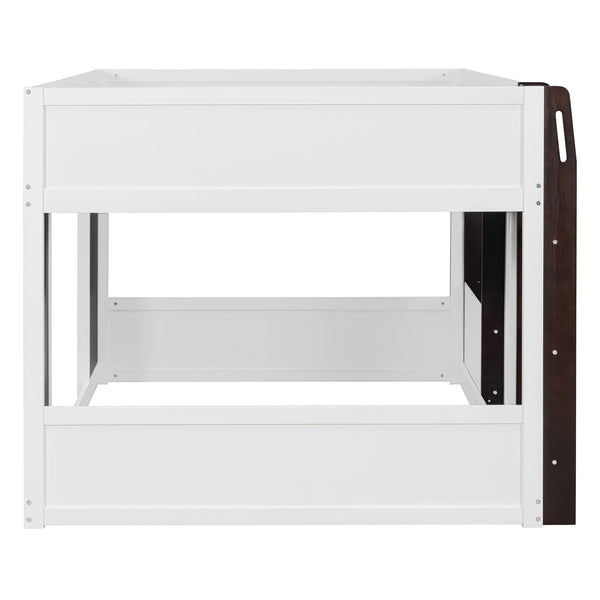 English Elm Twin House Loft Bed with Pull Out Rolling Desk Stair Drawers and Cabinet Storage Espresso+White N820S00074P