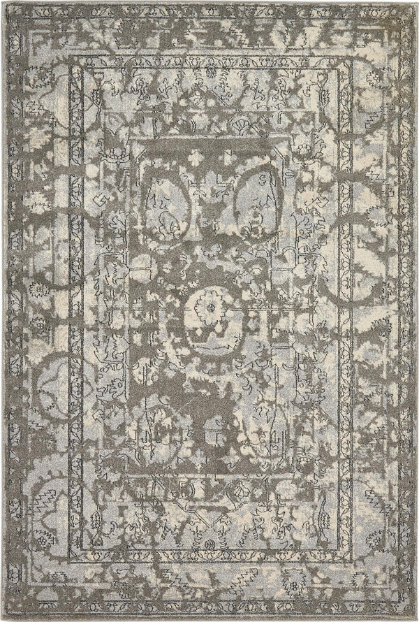 Unique Loom La Jolla Vintage Machine Made Border Rug Gray, Silver/Ivory 6' 1" x 9' 0"