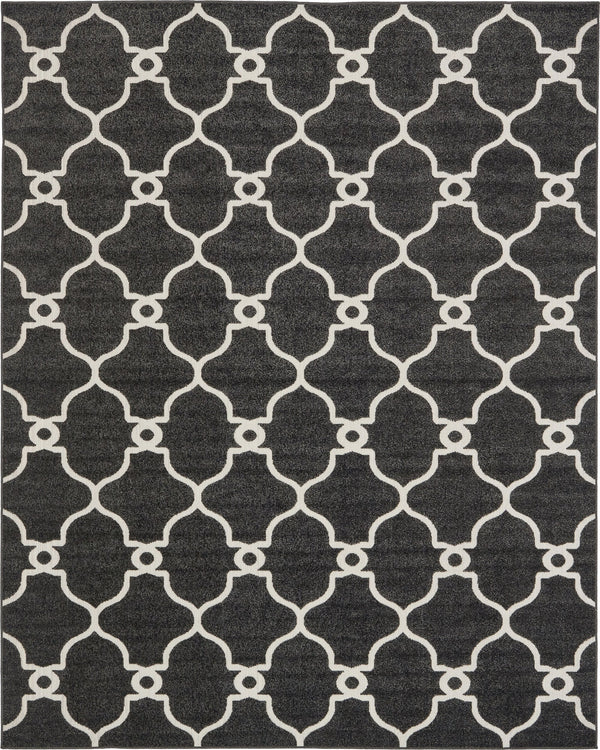 Unique Loom Outdoor Trellis Columbus Machine Made Geometric Rug Black, Ivory 8' 0" x 10' 0"