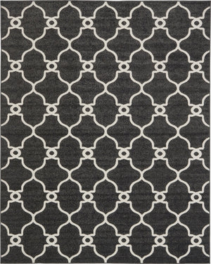 Unique Loom Outdoor Trellis Columbus Machine Made Geometric Rug Black, Ivory 8' 0" x 10' 0"