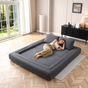 English Elm 81'' Corduroy Floor Sofa Convertible Loveseat Futon Sleeper with Foam Fill and Pillows Gray W1117P459707