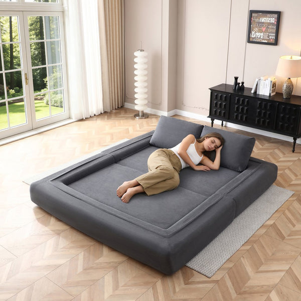 English Elm 81'' Corduroy Floor Sofa Convertible Loveseat Futon Sleeper with Foam Fill and Pillows Gray W1117P459707