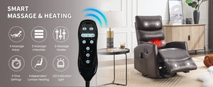 English Elm Heat Massage Rocker Swivel Recliner with 8-node Vibration and Lumbar Relief W3224P321865