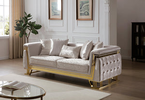 English Elm Rebecca Glam Tufted Sofa with Shimmering Silver Fabric and Gold Trim for Formal Living B078P468203