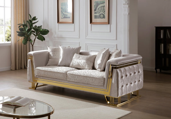 English Elm Rebecca Glam Tufted Sofa with Shimmering Silver Fabric and Gold Trim for Formal Living B078P468203