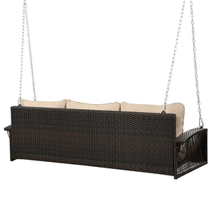 English Elm GO 69" PE Wicker 3-Person Porch Swing with 800lb Capacity, Cushioned Patio Bench for Backyard Relaxation Brown N704P250643D