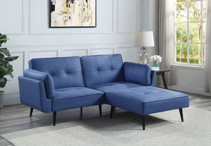 English Elm Nafisa Blue Fabric Convertible Sofa with Ottoman, Pocket Coil Seats, Button Tufted, 2 Pillows B2726S00485