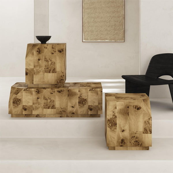 English Elm Moxie Burl Veneer 3 Piece Living Room Table Set with Stackable End Tables B2733P445246