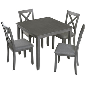 English Elm Elegant 5-Piece Solid Wood Dining Table Set With 4 Upholstered Chairs For Modern Dining Spaces W1998S00020