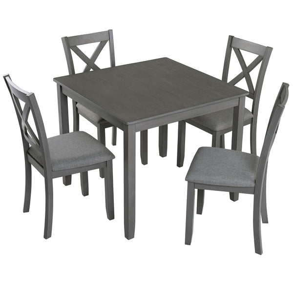 English Elm Elegant 5-Piece Solid Wood Dining Table Set With 4 Upholstered Chairs For Modern Dining Spaces W1998S00020