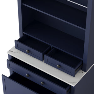 English Elm Modern Tall Kitchen Pantry Set of Two with Faux Marble Top and Glass Holders Blue SP000175AAC