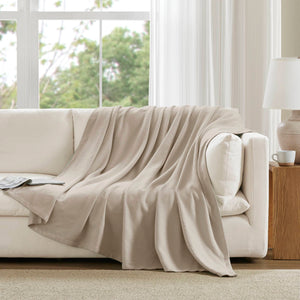English Elm 1-piece King Cotton Woven Blanket Oeko-tex Certified Lightweight Layering Bedding Beige B035P408741