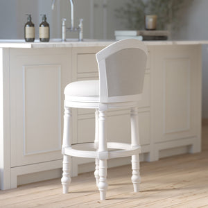 English Elm 26" Farmhouse Barrel Back Swivel Counterstool Upholstered Wood Frame Kitchen Island Seating White B2751P436469