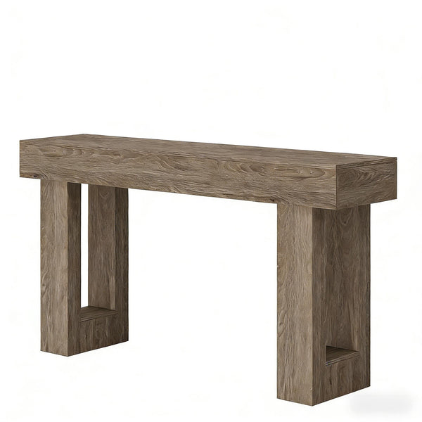English Elm Practical Geometric Console Table with Matte Black Wood Grain Finish for Entryway or Sofa Gray T3971P451587