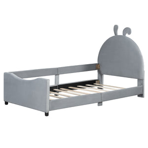 English Elm Twin Velvet Daybed with Sculptural Rabbit Ear Headboard for Kids or Guest Rooms Gray N737P380205E