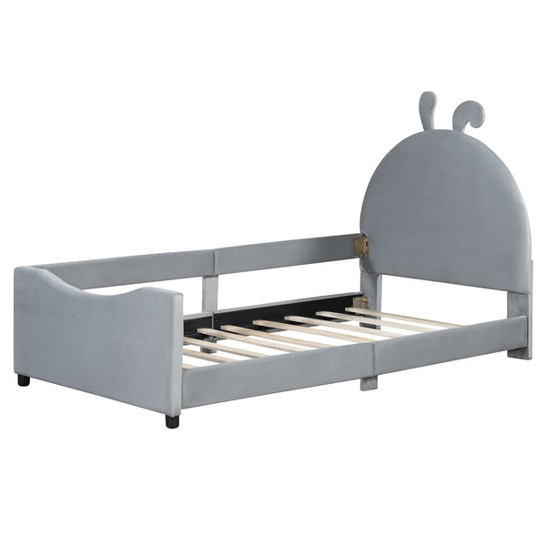 English Elm Twin Velvet Daybed with Sculptural Rabbit Ear Headboard for Kids or Guest Rooms Gray N737P380205E