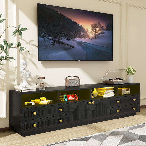 English Elm Tv Stand with Rgb Led Lighting High Gloss Entertainment Center for Large Living Rooms Black T3773P416493