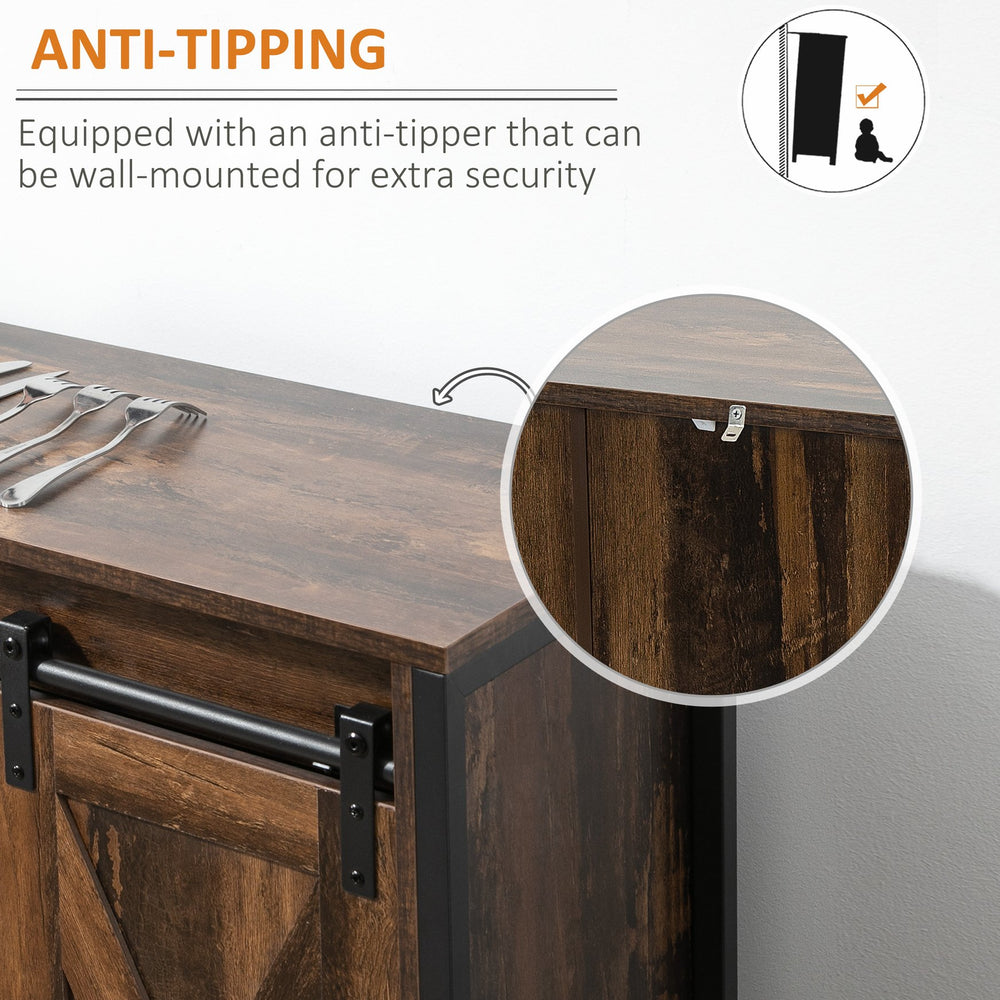 English Elm Homcom Rustic Industrial Sideboard Buffet Cabinet With Sliding Barn Doors, Adjustable Storage Shelves W2225P217383