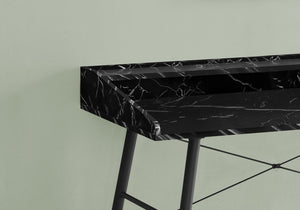 English Elm Computer Desk with Marble-Look Laminate Top and Industrial Metal Sawhorse Legs, 3-Tier Storage Black 50 L x 26 W x 4 H B2710P219828
