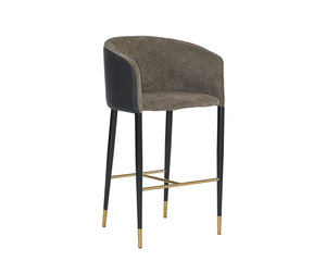 Sunpan Asher Modern Barrel Back Barstool with Stylish Black Steel Legs and Elegant Gold Foot Caps Sparrow Grey / Napa Black