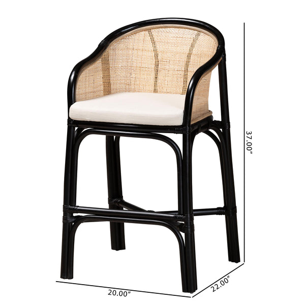 English Elm Modern Woven Rattan Counter Stool with Cushion Bohemian Kitchen Seating B2750P467680