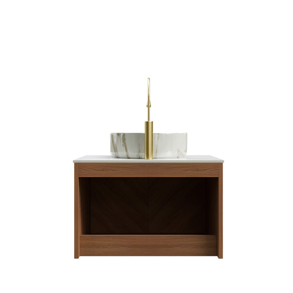 English Elm Dina Floating Bathroom Vanity with Sintered Stone Top and Crystal Glass Basin W2615S00647