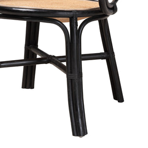 English Elm Modern Bohemian Mahogany Dining Chair with Woven Seagrass Back and Tapered Legs B2750P467669