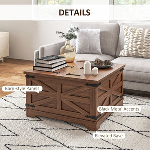 English Elm HOMCOM Farmhouse Coffee Table with Flip Lift Top and Hidden Storage, Square Center Table, Rustic Charm Brown W2225P217458