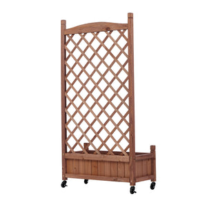 English Elm Raised Wood Planter Boxes with Integrated Trellis for Climbing Vines Set of Two D720094446