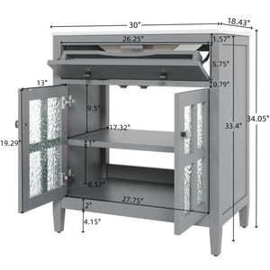 English Elm Christopher Knight Home® - 30" Bathroom Vanity with Ceramic Sink, Solid Wood Legs, Adjustable Shelf, Tip-Out Tray, Soft-Close Hinges, Silver Knobs, Moisture-Resistant Finish Gray N817P286250G