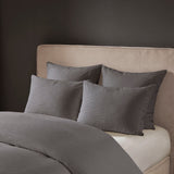 N Natori Hanae Transitional Cotton Blend Yarn Dyed 3 Piece Duvet Cover Set NS12-3252 Grey