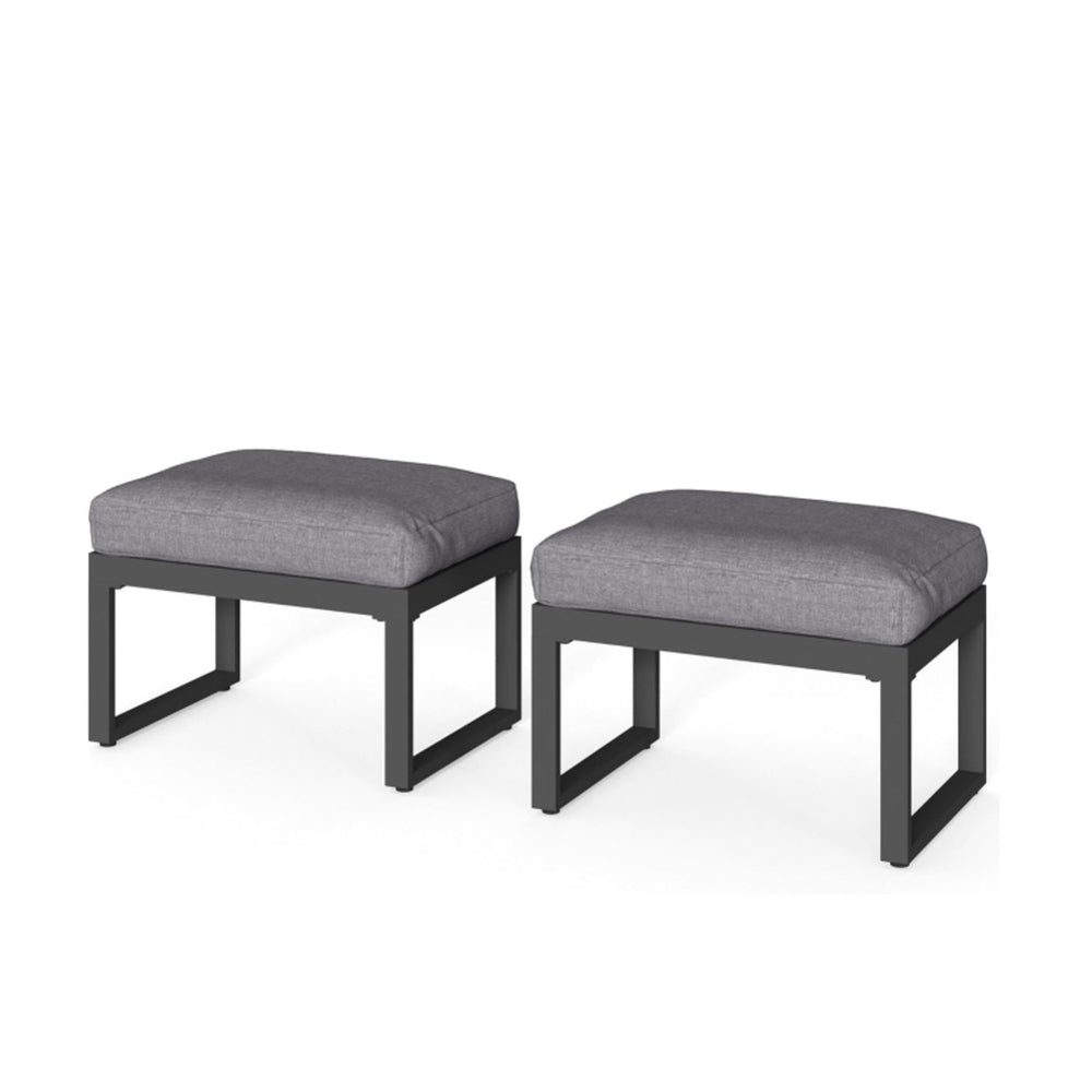 English Elm Set of 2 Outdoor Aluminum Powder-coated Patio Ottomans with Water-repellent Cushions Black+Grey B082P455135