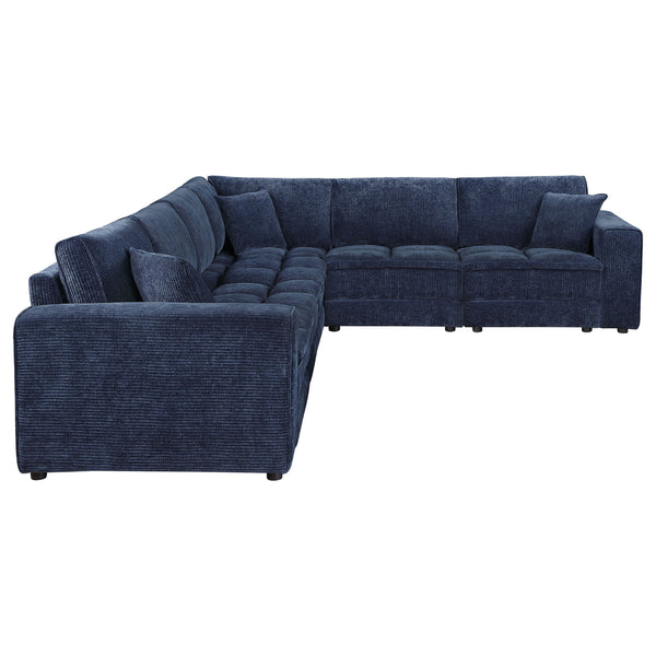English Elm Azure Corduroy Modular Sectional Sofa Retro Tufted Five Piece L-shape Lounge B062S01409