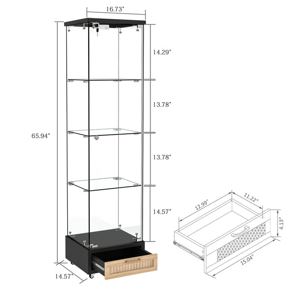 English Elm Modern Glass Display Cabinet With Led Lighting - Space-Saving Antique Storage For Living Room & Bedroom W241P268205